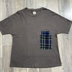 FREI MUT Green Metflix T-Shirt Plaid Pocket Patchwork Japan Recycled Cotton XL